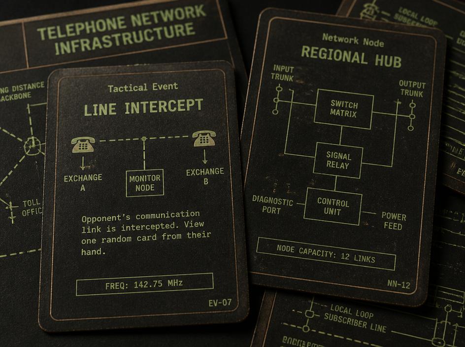Close-up of Phreaker.se event cards showing retro network diagrams