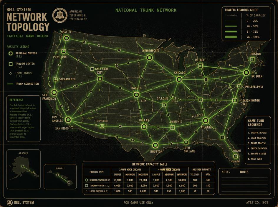 Phreaker.se game board map of the national telephone trunk network